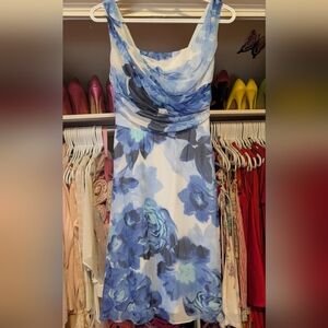 le chateau White and Blue Floral Midi Dress XS Made In Canada